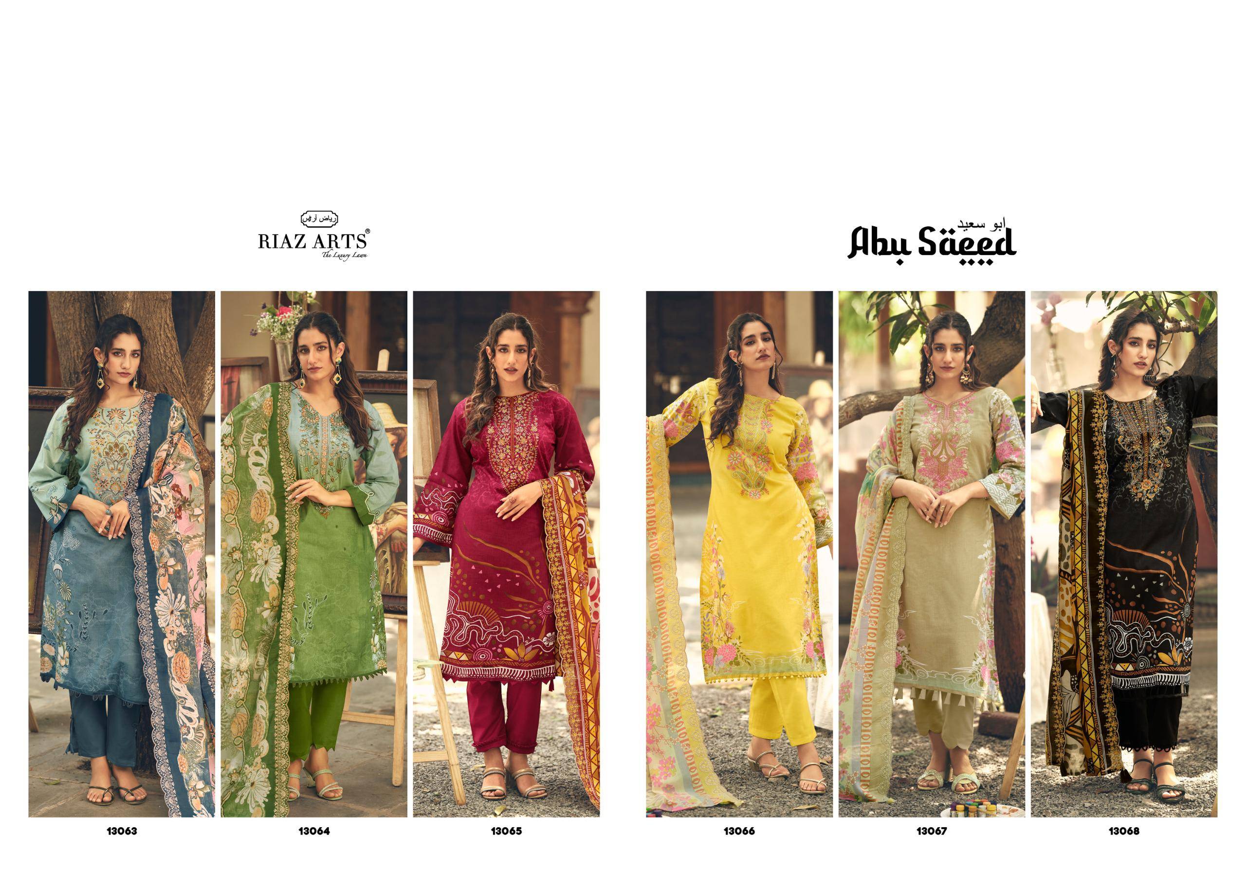 ABU SAEED by RIAZ ARTS PRINTS 13063 TO 13068 SERIES Pakistani Stylish Embroidered LAWN COTTON COLLECTION At Wholesale Price